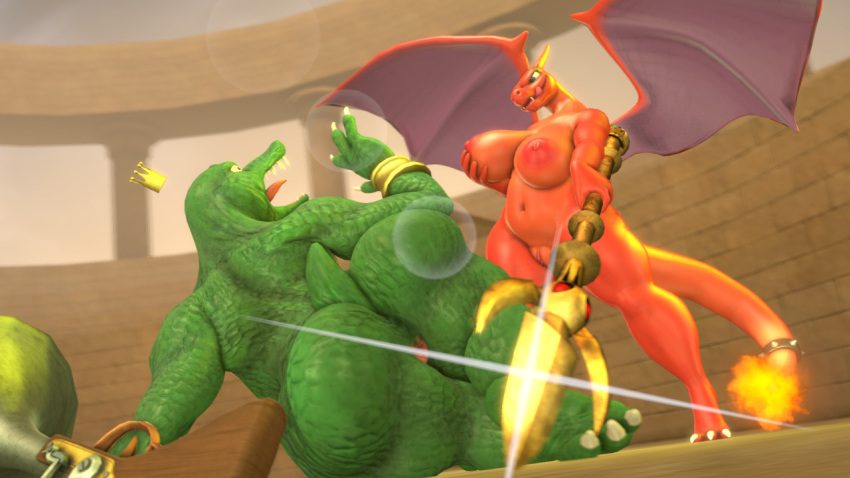 1girl 3d_(artwork) аксессуар anthro ass big_breasts breasts charizard charizard_(pokemon) crocodilian crown digital_media_(artwork) доминантный доминантная_женщина donkey_kong_(series) дуэт female_charizard female_k_rool fight furgonomics generation_1_pokemon гениталии пистолет головной убор huge_breasts ювелирные изделия k_rool kremling лизание licking_lips мужской оружие ближнего боя membrane_(anatomy) membranous_wings nintendo соски ню pokemon pokemon_(species) polearm pussy ranged_weapon reptile ring scalie smile source_filmmaker копье хвост tail_accessory tail_jewelry tail_ring thick_thighs tigura язык язык_высунут оружие крылья